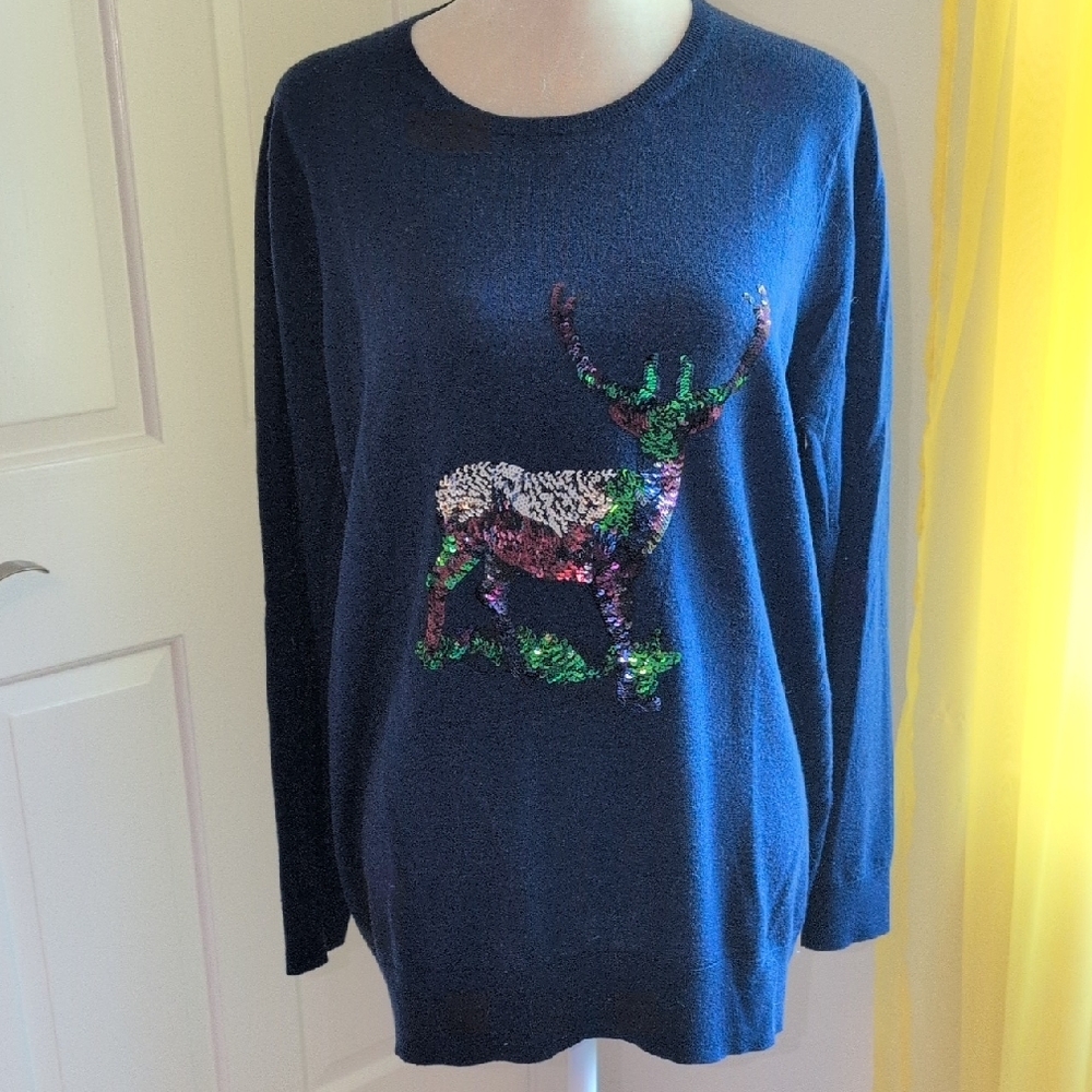 Boden Blue Crew Neck Sweater with Sequin Design